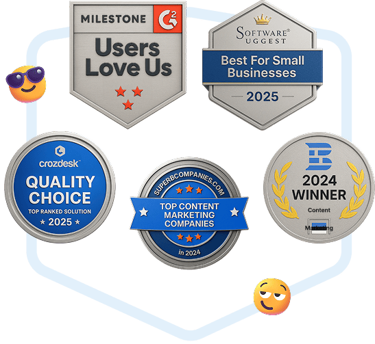Нагороди отримані Collaborator, включаючи G2 Milestone Users Love Us та відзнаки 2024–2025 від Software Suggest, Crozdesk і Top Content Marketing Companies.
