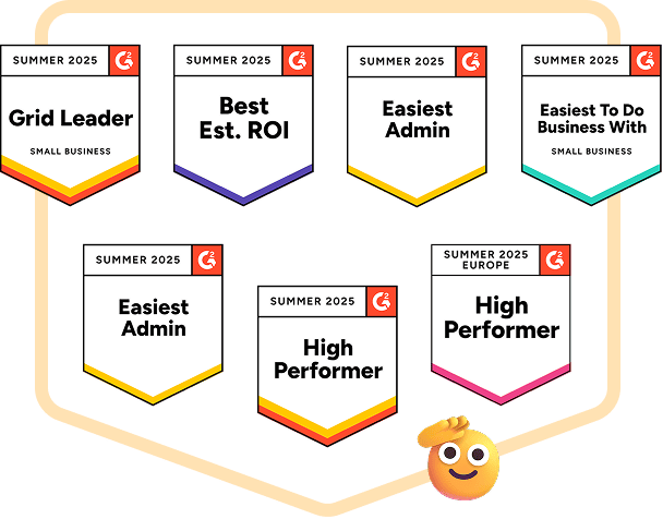 Бейджи Collaborator від G2 Літо 2025, включаючи Grid Leader Small Business, Best Estimated ROI, Easiest Admin, Easiest To Do Business With та High Performer Europe.