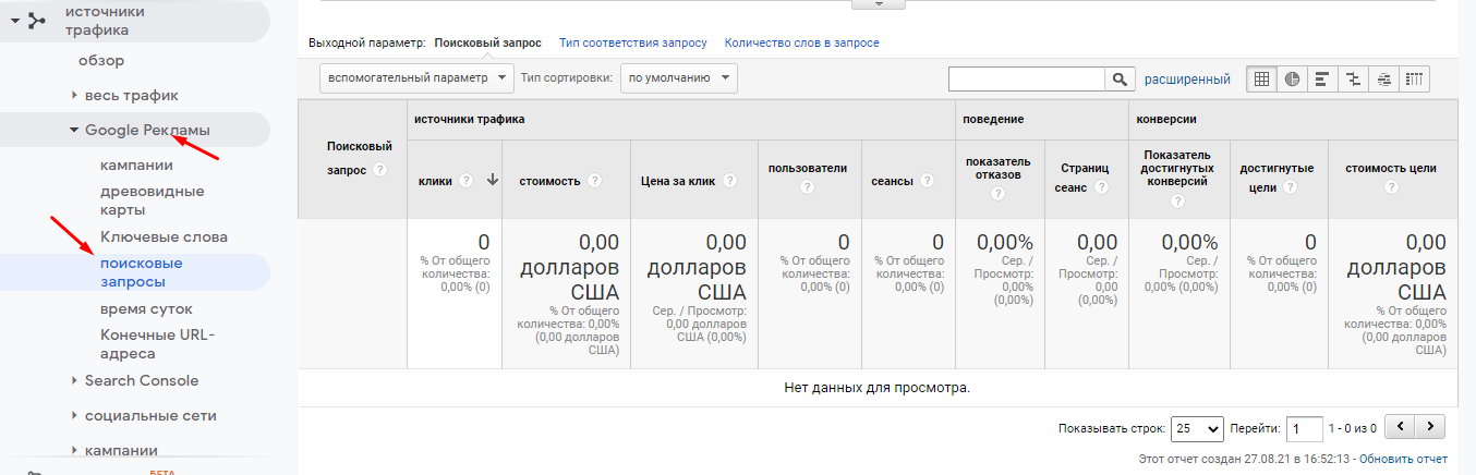 Просмотр поисковых запросов в Google Analytics. Инструкция