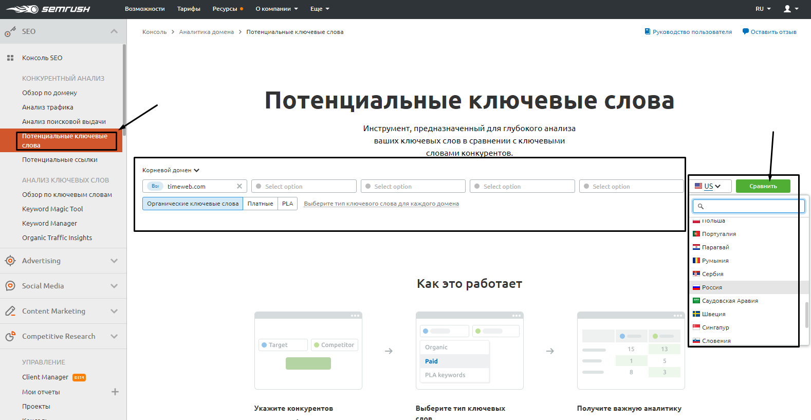Инструкция по обозначению ключевых слов конкурента